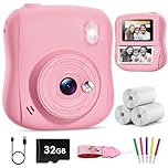 Hangrui Kids Camera Instant Print, HD Instant Camera for Kids with 32GB Card & Print Paper, 14MP 1080P Kids' Digital Cameras, Christmas Birthday Gifts Toy for Girls & Boys Aged 3-10 -Pink