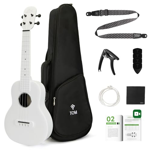 TOM 23' Carbon Fiber Concert Ukulele -Waterproof, Ultra-Lightweight (1.25 lbs),Beginner-Friendly Ukulele For Kids, Ideal For Professionals & Outdoor Adventures (White)