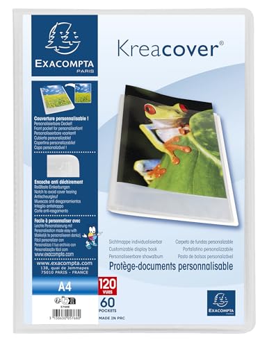 Exacompta - 5768E Kreacover Chromaline Dokumentenmappe, 60 Hüllen aus glattem Kristall, 120 Seiten, für A4, Maße: 24 x 32 cm, Einband aus halbstarrem Polypro, farblos