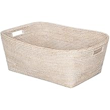 La Jolla Rattan Oblong Storage Basket White Wash Large