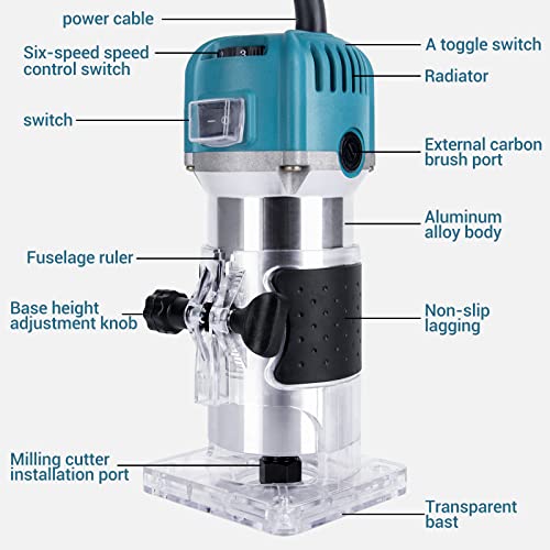 MeiMeiDa 800W Compact Wood Router Tool, Handheld Palm Routers for Woodworking with 6 Variable Speed,Electric Trimmer Wood Router with 15pcs 1/4" Router Bits,Wood Router for DIY Woodworking Handicraft - Image 4