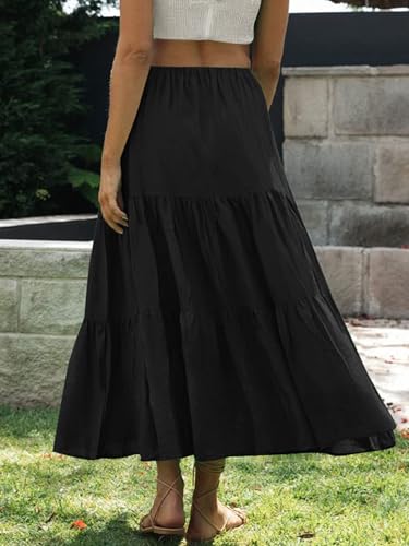 Women Summer Tiered Maxi Skirt Elastic High Waist A Line Boho Beach Dress Pleated Flowy Swing Long Skirts4