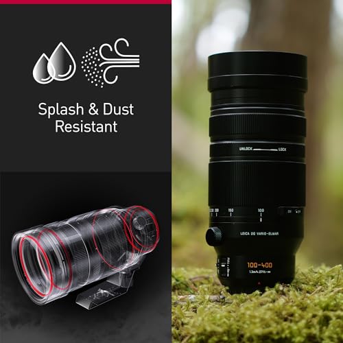 Panasonic Lumix H-RSA100400E Leica DG Vario-Elmar 100-400 mm Ultra Zoom F4.0-6.3 Objektiv, Micro Four Thirds Objektiv, Teleobjektiv, Power OIS, Spritz-/Staub-/frostbest&auml;ndig, ideal f&uuml;r Video, Schwarz