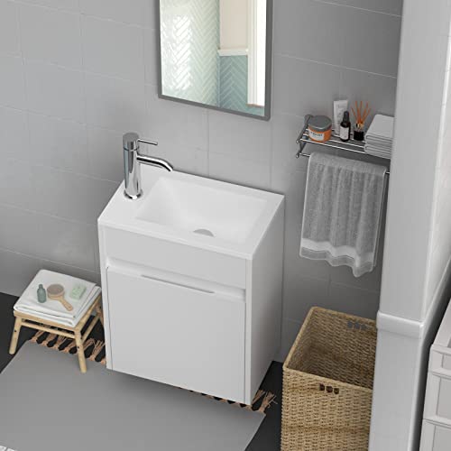 Eclife 16" Bathroom Vanity Sink Combo For Small Space, Modern Pianted Wall Mounted Cabinet Set W/White Resin Basin Sink Top, Chrome Faucet & Pop Up U Shape Drain (B10W) #TOP1