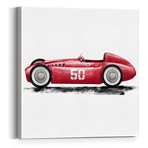 Yeley Retro Racing Car Print Paintings Canvas Wall Art 12X12 Watercolor Old Race Car Poster Canvas Transportation Boys Nursery Artwork Ready To Hang Home Playroom Decor (Red) #TOP27