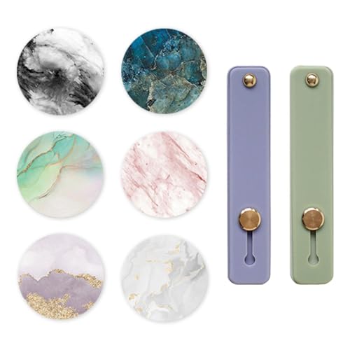 CVDYWDJIE Soporte Redondo para Teléfono Móvil De 6 Piezas, Presillas para Los Dedos De Silicona para Teléfono Móvil De 2 Piezas, Soporte Plegable con Patrón De Mármol, Accesorios para Teléfono Móvil