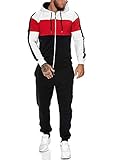 Code47 | Herren Trainingsanzug | Jogginganzug | Sportanzug | Jogging Anzug | Hoodie-Sporthose | Jogging-Anzug | Trainings-Anzug | Jogging-Hose | Modell JG-1082 Weiss-Rot-Schwarz L