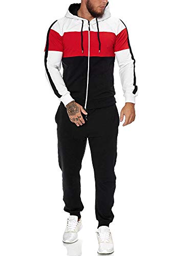 Preisvergleich Produktbild Code47 / Herren Trainingsanzug / Jogginganzug / Sportanzug / Jogging Anzug / Hoodie-Sporthose / Jogging-Anzug / Trainings-Anzug / Jogging-Hose / Modell JG-1082 Weiss-Rot-Schwarz XXL