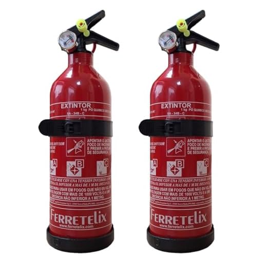 Ferretelix® Pack 2 Extintores 1 kg Polvo ABC – Incluye Soporte de Montaje – Homologados para Coche, Hogar, Oficina, Caravana o Barco – Fabricados en 2025