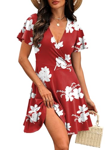 Image of RUMIA Women Casual Dresses Wrap V Neck Dress A-Line Summer Sundress Fashion