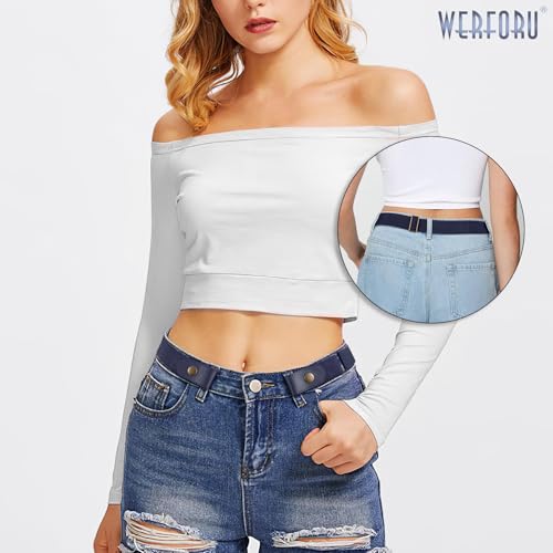 Image of WERFORU No Buckle Stretch Belt for Women and Men Elastic Waist Belt up to 72 Inches for Jeans Pants