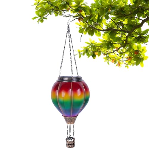 Lanterne solaire montgolfière suspendue pour décorer un arbre de jardin