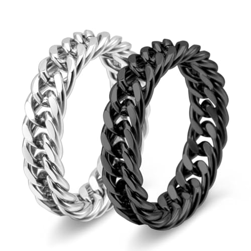 14K Gold Curb Chain Ring for Men - Cuban Link Eternity Band Statement Ring for Husband, Dad, Engagement, Anniversary - Size 4 to 184