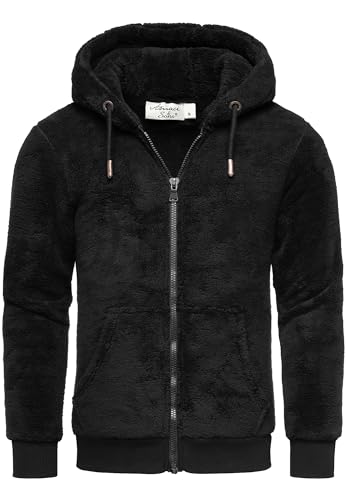 Amaci&Sons Herren Teddy Sweatjacke Plüsch Hoodie Pullover Zipper Jacke 4076 Schwarz M