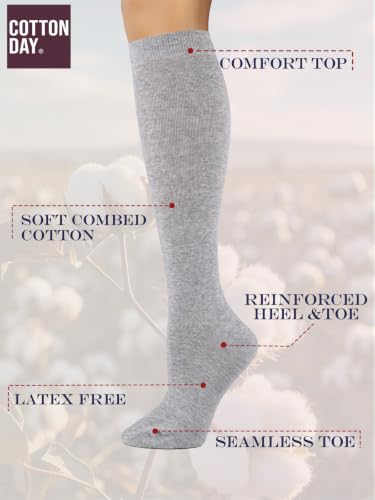 Image of COTTON DAY Women's Soft Combed Cotton Knee High Long Calf Dress Socks Seamless Toe Black White Gray Navy Blue Brown 3 Pack