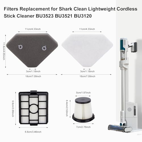 Image of BU3523 BU3521 BU3120 HEPA Filter Compatible with Shark Clean Lightweight Cordless Stick Cleaner -Handheld Vacuum Pre-Motor Auto-Empty System Filters Replacement Parts Accessories