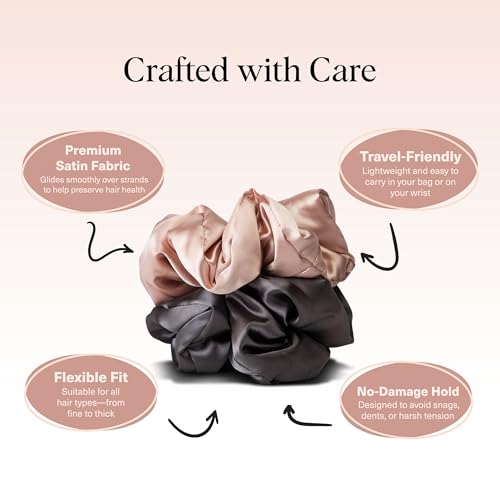 Image of Kitsch Satin Hair Scrunchies for Women, Softer Than Silk Scrunchies for Hair - No Damage Satin Hair Ties, Ponytail Holders | Ideal Gifts for Women, 2pc (Blush /Charcoal)