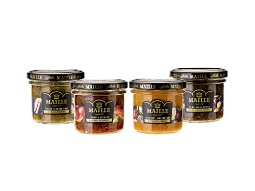 Maille Spécialités à tartiner, 4 Tartinables gourmands, Idéal pour l'Apéritif, Saveurs inédites et originales (Lot de 4x95g)