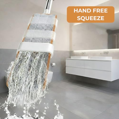 Image of JAPERO Flat Mop for Floor Cleaning with 3 Refill Pads, Microfibre Mop for Home with 360 Swivel Head, Hands-Free Slider Squeeze, Bucket-Less Design, Wet & Dry Floor Cleaning Mop