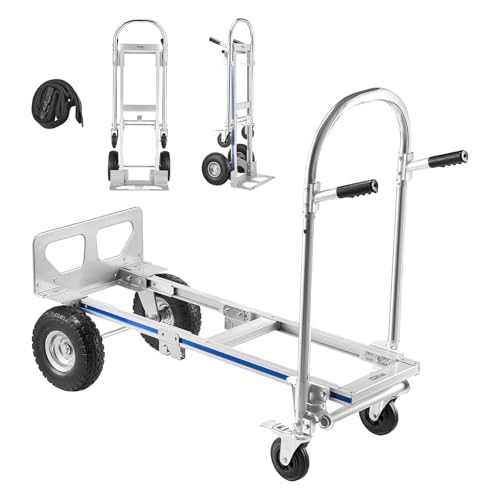 VEVOR Carretilla de Mano Plegable con Ruedas, Carro Plegable Carga Máxima de 453,6 kg, Convertible con Asa y Ruedas Antideslizantes, para Mudanzas para Casa, Oficina, Almacén, Supermercado, Mercado