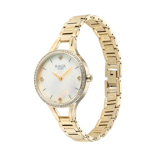 Titan-Raga-Showstopper-Quartz-Analog-Mother-of-Pearl-Dial-Metal-Strap-Watch-for-Women-95275YM01