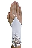 weiß YES Schicke Kurze Fingerlose Kommunionhandschuhe Handschuhe zur Kommunion, Spitze, Perlen, Mädchen KA-42