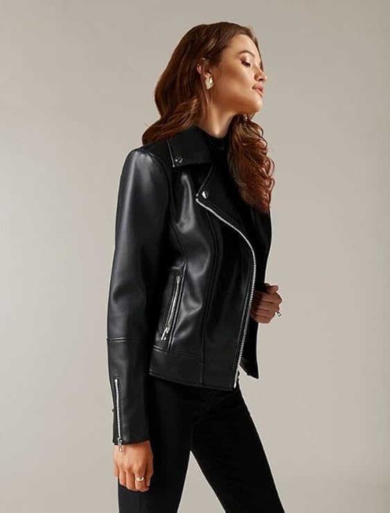 Image of LEATHER JACKET FOR WOMEN BIKER