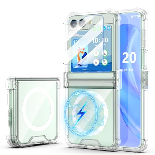 Designed for Samsung Galaxy Z Flip 6 Case Magnetic with Hinge Protection & Tempered Screen Protector Shockproof Protection Slim Phone Case Cover Clear for Z Flip 6 5G (Crystal)