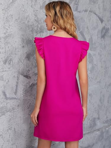 Floerns Women's Solid V Neck Ruffle Trim Cap Sleeve Summer Tunic Dress2