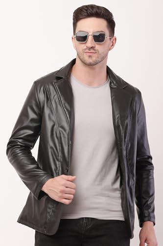 Image of Wolver Men's PU Leather Blazer, Casual Party, 2-Button
