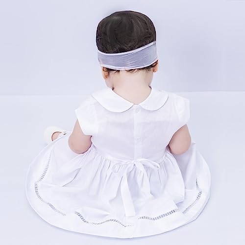 VESTIDO DE BEBÊ BATIZADO COM BOLERO E TIARA 100% ALGODÃO Tamanhos:M (4-6 Meses)