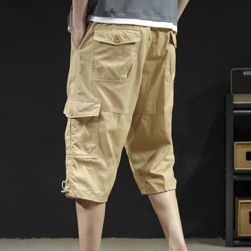 Cambkatl Men's Cargo Capris Casual Summer 3/4 Hiking Pants Below Knee Cotton Long Shorts Trousers with Pockets4