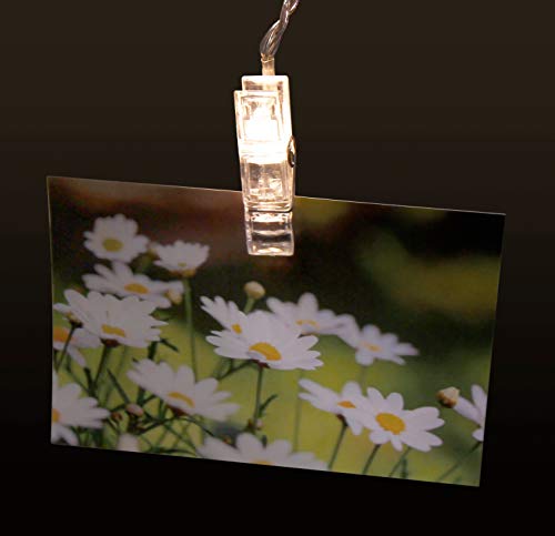 Preisvergleich Produktbild McShine - LED Lichterketten / mit 20 Clips, warmweiß, transparent, Batteriebetrieb / ideal als leuchtende Bilderhalterung / Bilderrahmen