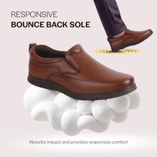 Image of FAUSTO Men Premium Finish Round Toe Formal Slip-On Shoes | Comfort Office Loafers with Memory Cushioned Insole | Broad Feet Ultra Lightweight Anti-Skid Sole