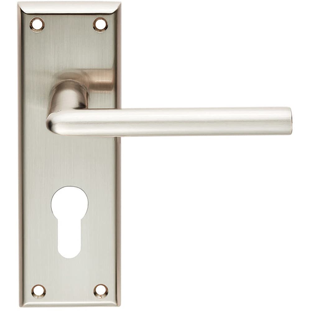 Loops Satin Nickel Pair Rounded Lever On Euro Lock Backplate Handle - 150 X 50Mm - | Lever On Backplate Door Handle - Internal Door Hardware - Lock, Euro, Oval And Latch Options Available