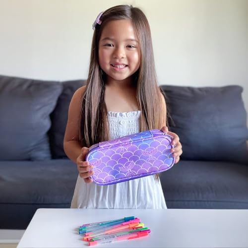 Image of mibasies Girls Pencil Case for Kids, Multi-Slot Pencil Pouch, Mermaid Tail Purple