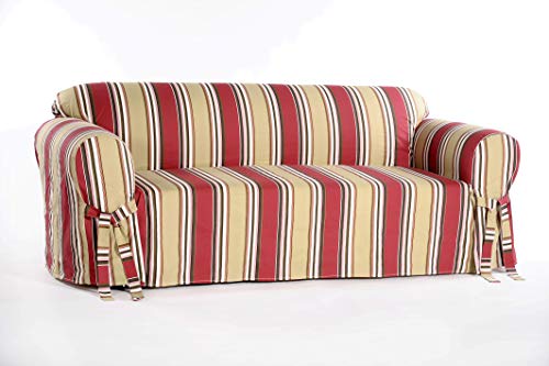 Classic Slipcovers Printed Classic Stripe Canvas Loveseat Slipcover, Red