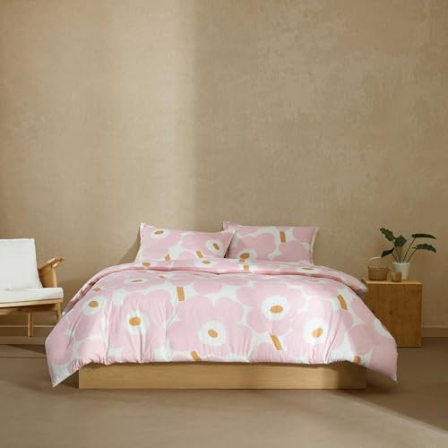 Image of MARIMEKKO - King Duvet Cover Set, Naturally Soft & Smooth Cotton Percale Bedding with a Lightweight Feel - 3 Piece Bed Set with Matching Pillowcases (Unikko Pink)