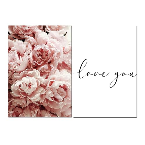 Décoration murale moderne pivoines et amour | Toiles style nordique pour chambre