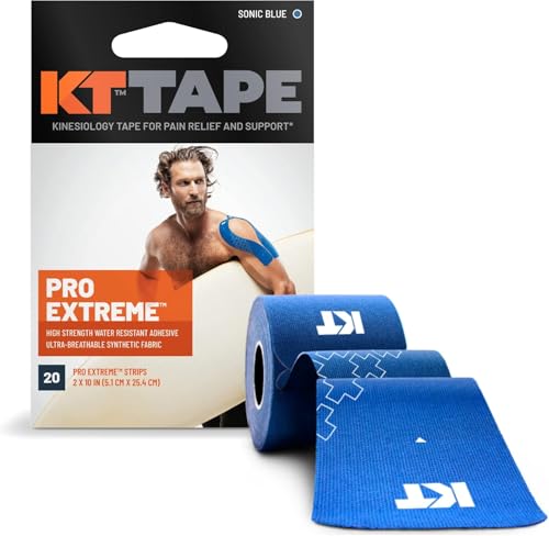 KT Tape Pro Extreme Therapeutic Elastic Kinesiology Sports Tape 20 Pre Cut 10 inch Strips 100% Synthetic Water Resistant Breathable Pro & Olympic Choice Sonic Blue