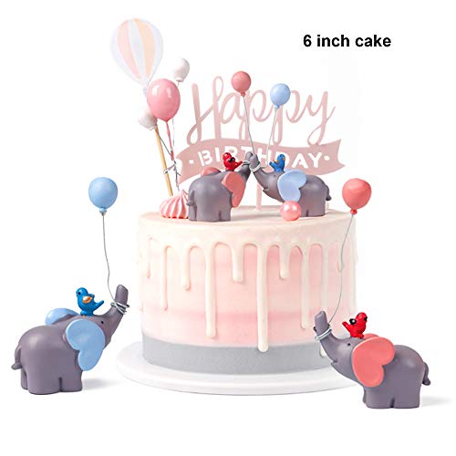 Ercadio 2 Pack Blue And Pink Balloon Lucky Elephant Cake Toppers Resin Figurine Ornament Cake Decoration For Baby Shower Boys Girls Birthday Party Supplies #TOP2
