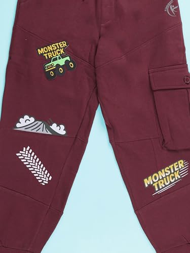 Image of KiddoPanti Boys Solid Fleece Cargo Track Pants | Cotton Poly Fleece Fabric | Ankle Length Jogger | 2 Cargo Pocket,1 Side Pocket | Elastic Waist & Drawcord | Jogger Track Pants