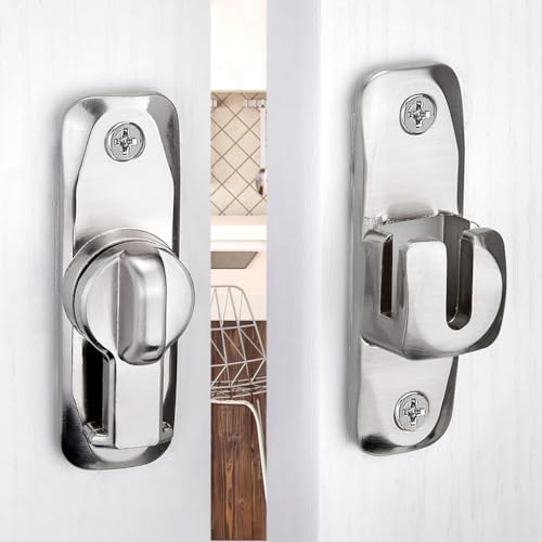 Image of INIRET 6 Packs Barn Door Latches,Silver 90 /180 Degree Gate Lock,Zinc Alloy Right Angle Door Lock Latch,Flip Gate Latches Hardware,Door Security Sliding Door Latch Lock fo Cabinets,Bathroom,Barn Door