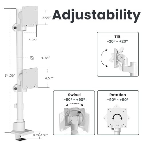 Image of Dual Monitor-Arm Heavy Duty Ultrawide - 24-57 inch Vertical Dual Monitor Mount, Adjustable Stacked Double Monitor Desk Mount Stand, Max Load 59.4 lbs (per Arm), VESA 75 /100 mm, White