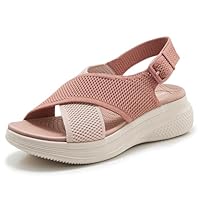 Meik Mangni Sandalias Deportivas Mujer Verano Cómodas Ortopédicas con Punta Abierta Transpirables Sandalia de Punto con Cuña Suela Suave,Rosa 39 EU