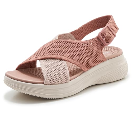 Meik Mangni Sandalias Mujer Ortopedicas Verano Sandalia Planas Deportivas Zapatos de Playa Comodos Sandalias de Senderismo,Rosa 39 EU