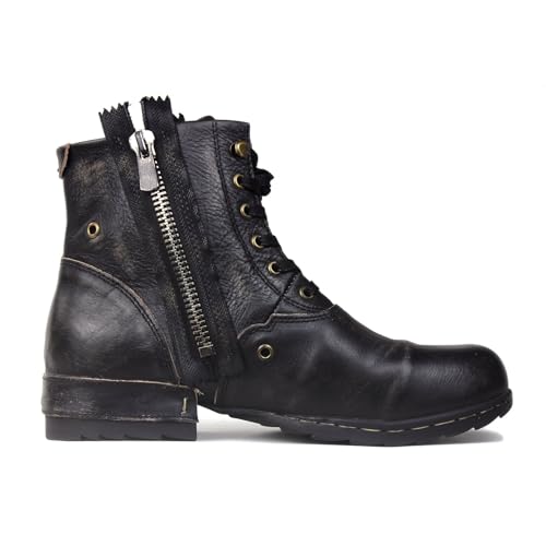 Image of Mens Chukka Biker Cowboy Stylish Motorcycle Combat Hiking Fashion Casual Cowhide Leather Ankle Side Zipper Boots CD-5008-8-Retro-US-R