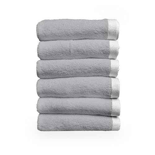 Image of Divine Casa 500 GSM Cotton Face Towel Set of 6 | 30 x 30 CM Grey Ultra Soft Absorbent Cotton Washcloths | Spa Quality Quick Dry Bathroom Towels