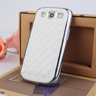 Samsung Galaxy S3 Case, Luxurious Quilted Pattern Lamb Skin Leather Chrome Case for Samsung Galaxy S3 S III I9300 (White)