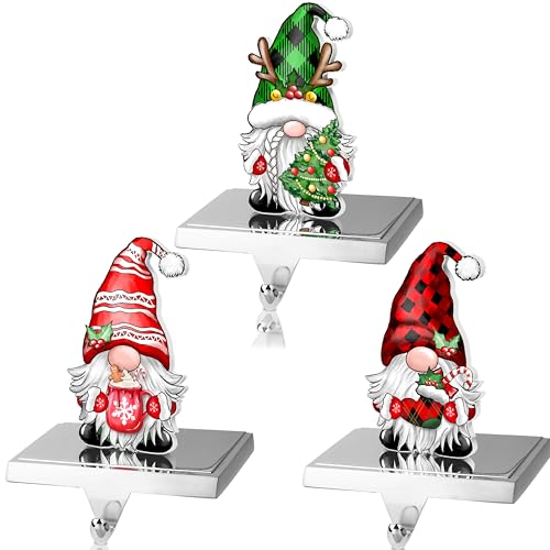 Image of TREWAVE 3 Pcs Christmas Stocking Holders for Mantel Christmas Gnome Stocking Hangers for Mantel Weighted Non-Slip Stocking Hooks for Fireplace Home Holiday Party Decoration